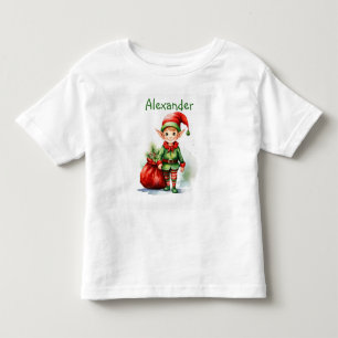 Persönliche Bezeichnung Weihnachtself mit Sack von Kleinkind T-shirt