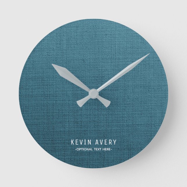 Persönliche blaue Linentextur Runde Wanduhr (Vorderseite)