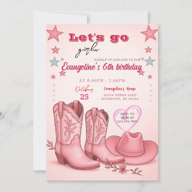 Persönliche Diskothek Rodeo Rosa Cowgirl Geburtsta Einladung (Vorderseite)