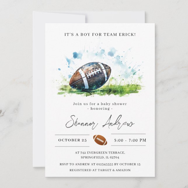 Persönliche Elegant Football American Baby Shower Einladung (Vorderseite)