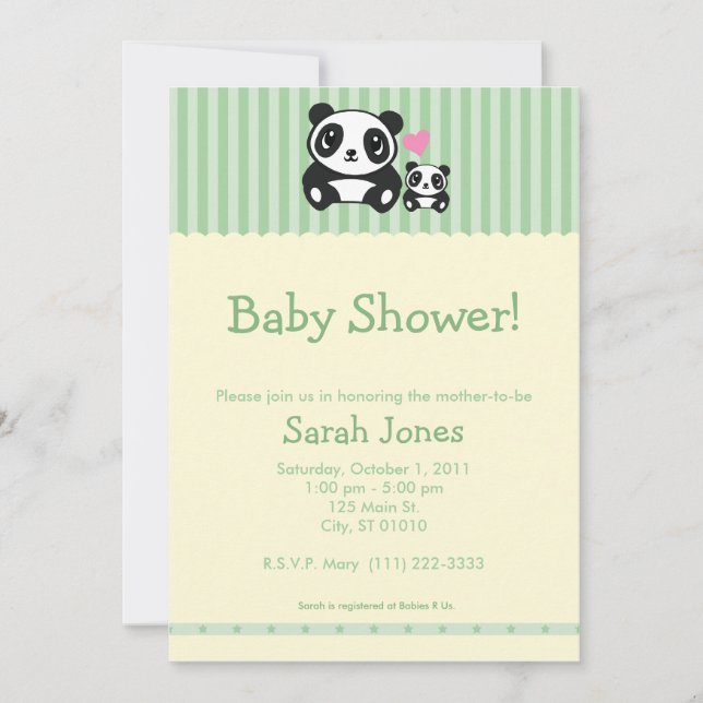 Persönliche Foto-Panda-Baby-Dusche - Grün Einladung (Vorderseite)