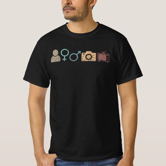 Persönliche Frau Mann Kamera TV Symbol und Symbol T-Shirt (Vorderseite)