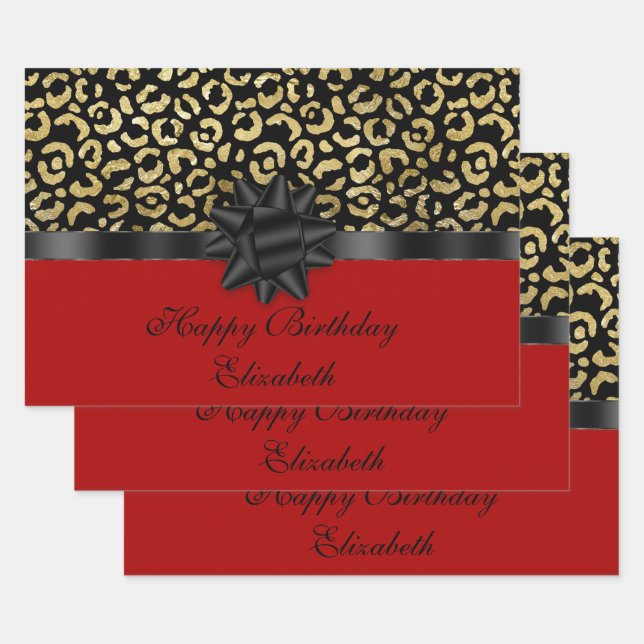 Persönliche Gestaltung der Red Black Gold Leopard  Geschenkpapier Set (Set)