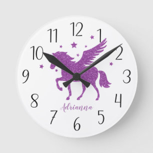 Persönliche Gestaltung Ihrer eigenen Lila Einhorn- Runde Wanduhr