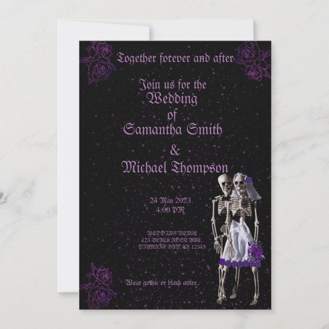 Persönliche gotische violette Hochzeit Einladung (Vorderseite)