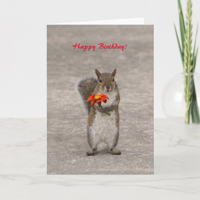 Persönliche Grüße Eichhörnchen mit Blume Karte (Vorderseite)