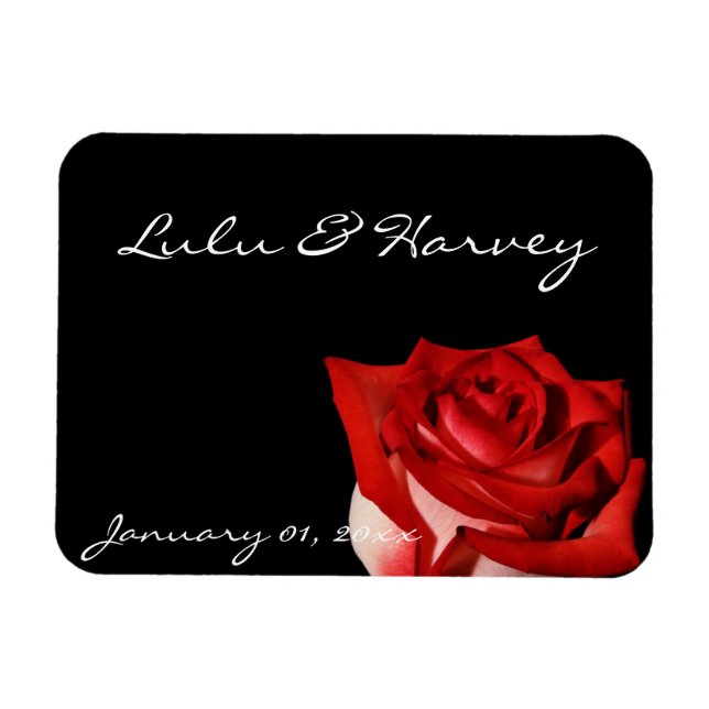 Persönliche Hochzeit in Rot und Weiß-Rose Magnet (Horizontal)