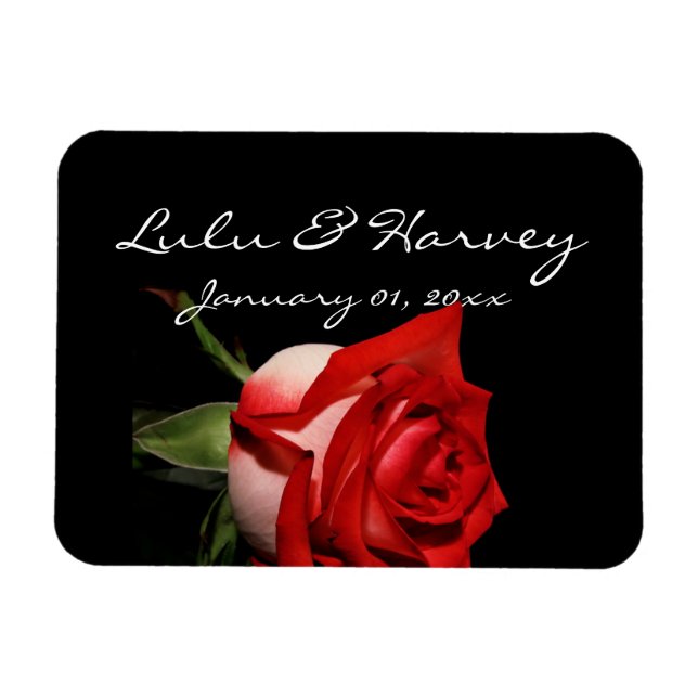 Persönliche Hochzeit in Rot und Weiß-Rose Magnet (Horizontal)