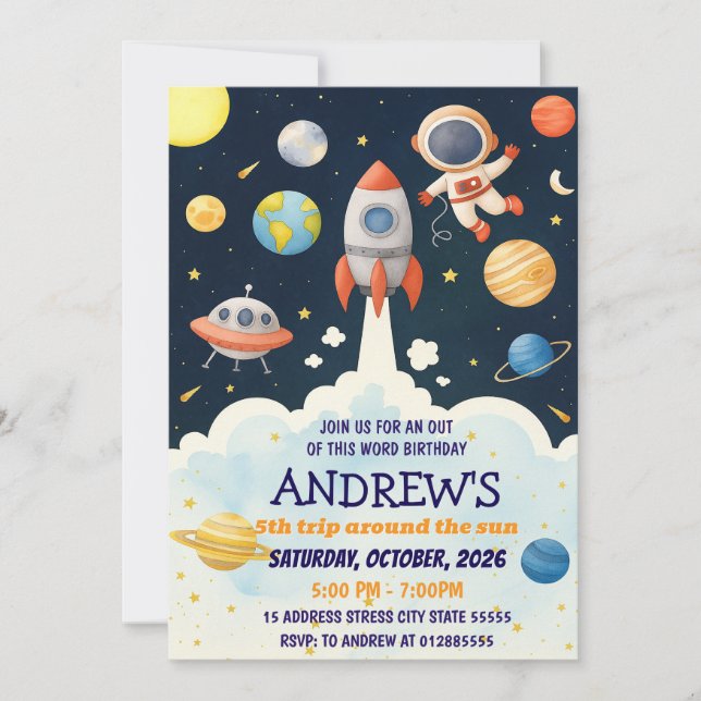 Persönliche Kinder Außenraketenschiff Astronaut Ge Einladung (Vorderseite)