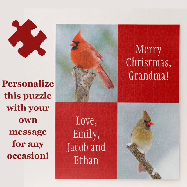 Persönliche Nachricht Kardinal Vögel Rote Weihnach (Personalize this beautiful cardinal birds jigsaw puzzle for a great gift!)