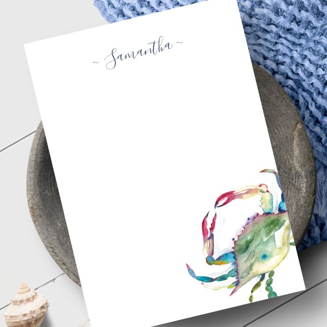 Persönliche Note Card für Strandkreide Dankeskarte (Personalized notecard beach watercolor blue crab)