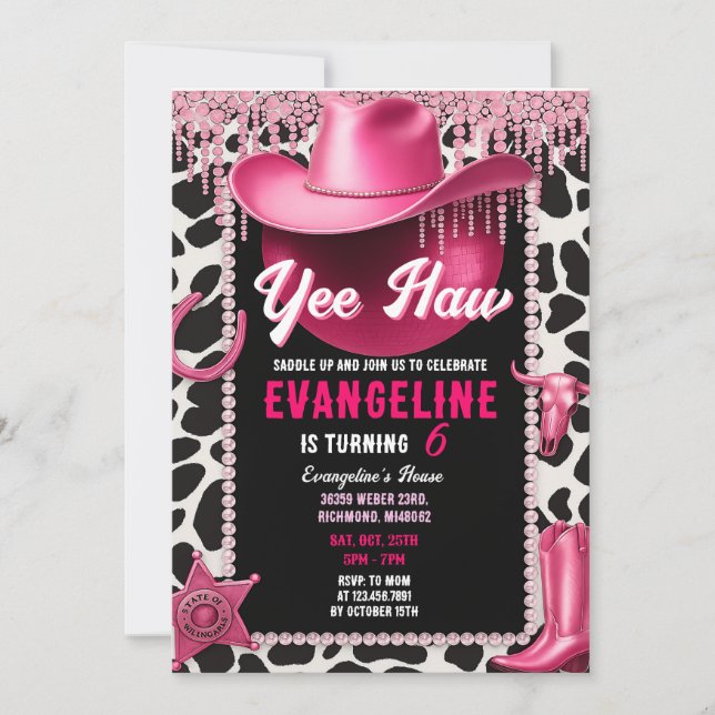 Persönliche Pink Cowgirl Geburtstag Einladung (Vorderseite)