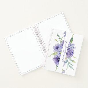 Persönliche Purpur-Wasserfarben-Blumenskizze Notizbuch