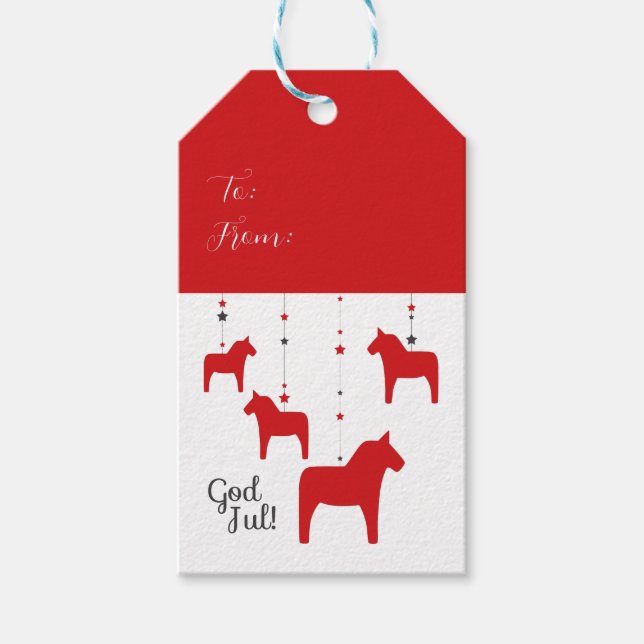 Persönliche schwedische Weihnachtsfeier Dala Horse Geschenkanhänger (Vorderseite)