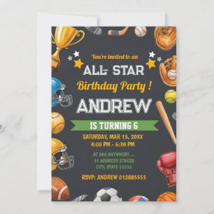 Persönliche Sport All-Star Geburtstagsfeier Einlad Einladung