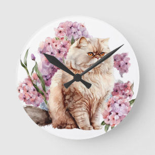 PERSÖNLICHE WASSERKATZE MIT PINK-BLUME RUNDE WANDUHR