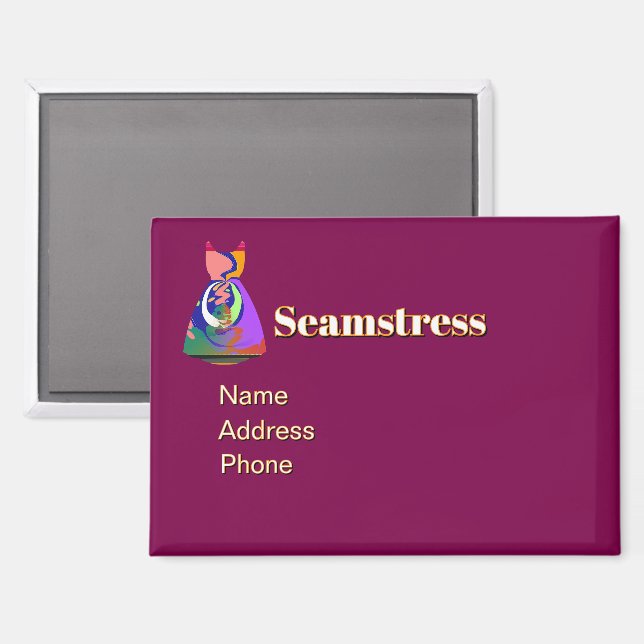 Persönliche Werbung für das Seamstress-Plum Magnet (Vorderseite/Rückseite)