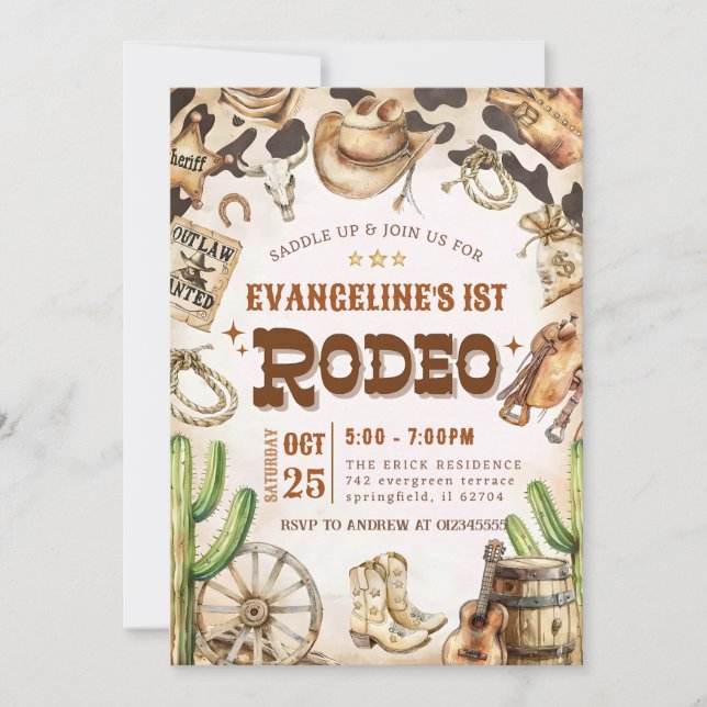 Persönlicher 1. Cowboy Rodeo Wild West Geburtstag Einladung (Vorderseite)