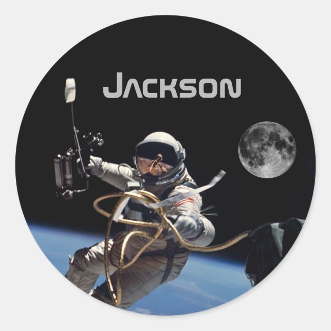 Persönlicher Astronautenspaziergang Runder Aufkleber (Vorderseite)