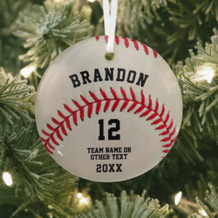 Persönlicher Baseballspieler-Ball mit roter Sticke Ornament Aus Glas