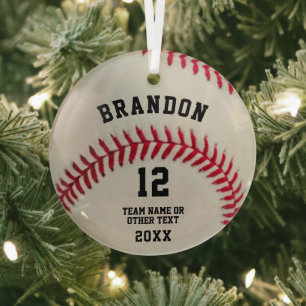 Persönlicher Baseballspieler-Ball mit roter Sticke Ornament Aus Glas