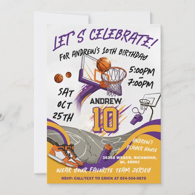 Persönlicher Basketball-Geburtstag für Kinder Einladung (Vorderseite)