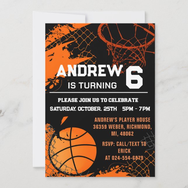 Persönlicher Basketball Geburtstag mit Foto Einladung (Vorderseite)