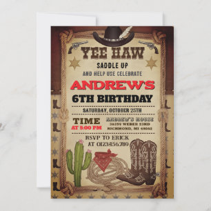 Persönlicher Cowboyhut und Lasso Wild West Geburts Einladung
