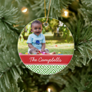 Persönlicher Familienfoto-Weihnachtsschmuck Keramikornament