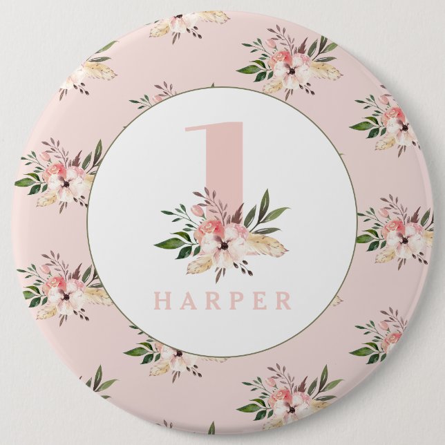 Persönlicher Knopf in Rosa mit Blumen und Alter Button (Vorderseite)