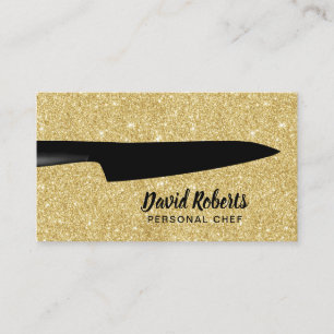 Persönlicher Koch Catering Black Knife Gold Glitze Visitenkarte