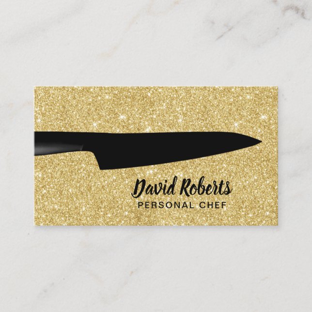 Persönlicher Koch Catering Black Knife Gold Glitze Visitenkarte (Vorderseite)