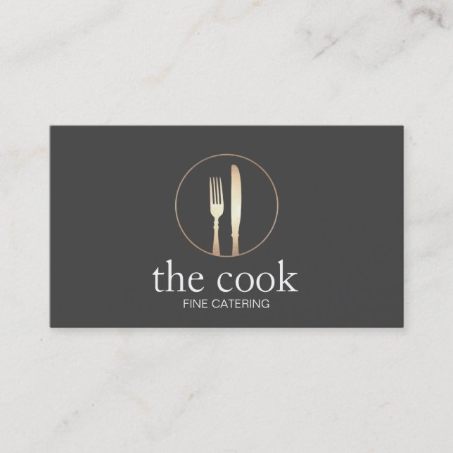 Persönlicher Koch Eleganter Catering Gold Fork & K Visitenkarte (Vorderseite)