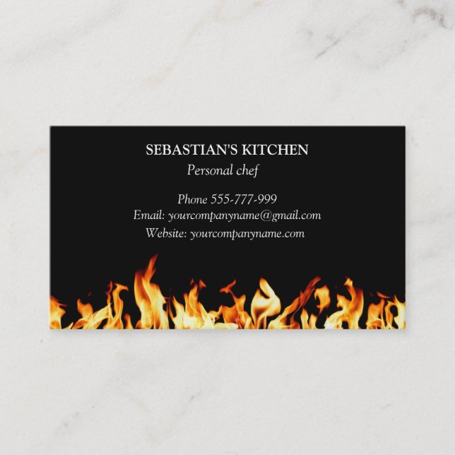 Persönlicher Koch Kulinarischer Flammenfeuer Cater Visitenkarte (Vorderseite)