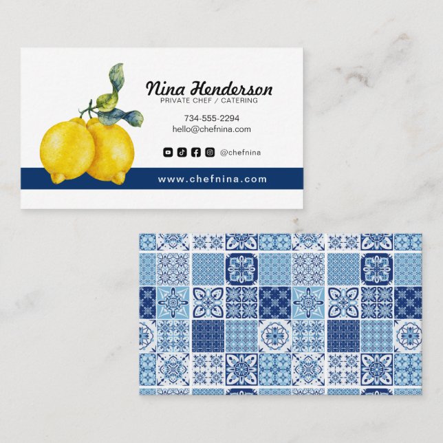 Persönlicher Koch oder Restaurant Lemon & Blue Til Visitenkarte (Vorne/Hinten)