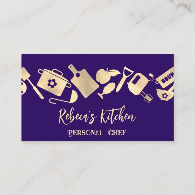 Persönlicher Koch Restaurant Catering Logo QR BluN Visitenkarte (Vorderseite)