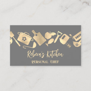 Persönlicher Koch Restaurant Catering Logo QR Grau Visitenkarte