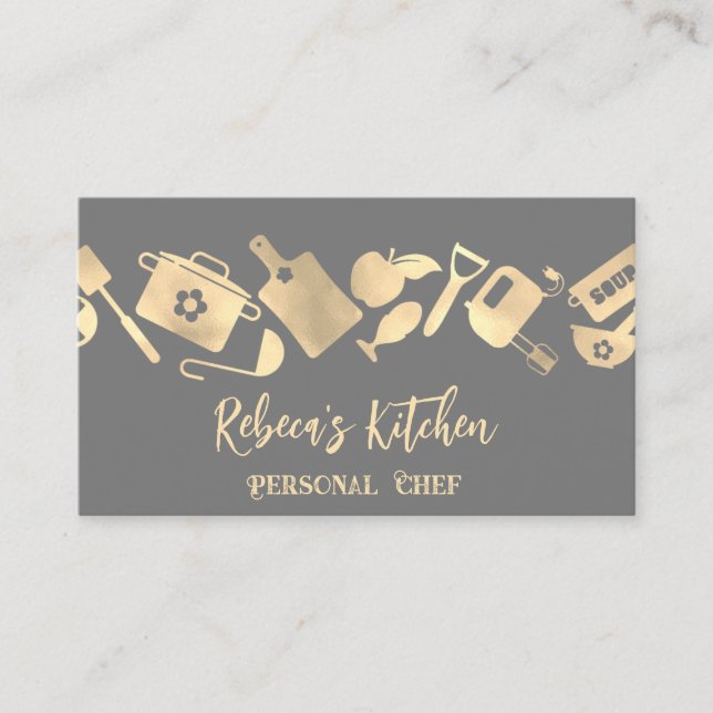Persönlicher Koch Restaurant Catering Logo QR Grau Visitenkarte (Vorderseite)