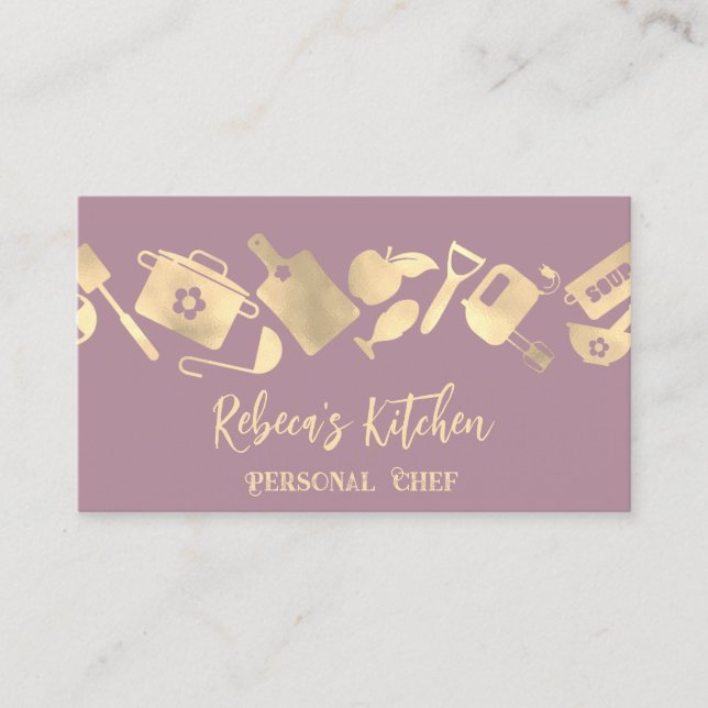 Persönlicher Koch Restaurant Catering Logo QR Lila Visitenkarte (Vorderseite)