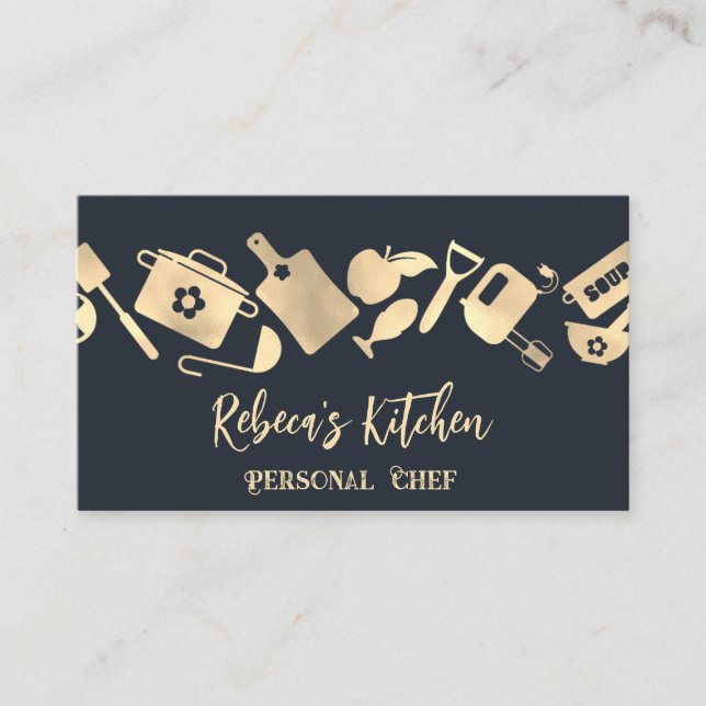 Persönlicher Koch Restaurant Catering Logo QR Navy Visitenkarte (Vorderseite)