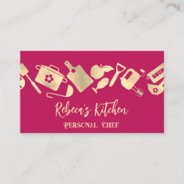 Persönlicher Koch Restaurant Catering Logo QR Pink Visitenkarte