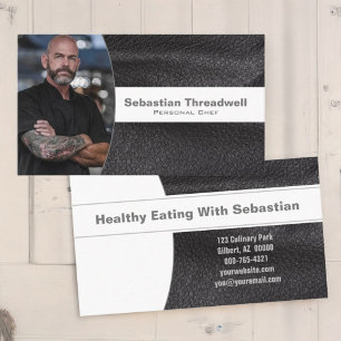 Persönlicher Koch Schwarzes Leder Maßanfertigung F Visitenkarte