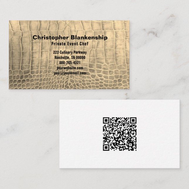 Persönlicher Koch Tan Snake Skin Textur QR Code Visitenkarte (Vorne/Hinten)