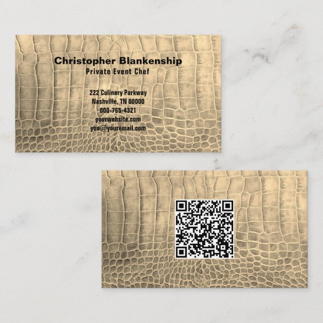 Persönlicher Koch Tan Snake Skin Textur QR Code Visitenkarte (Vorne/Hinten)