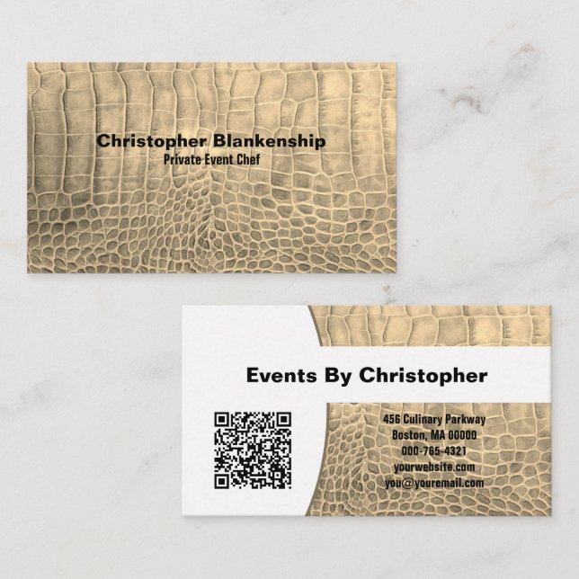 Persönlicher Koch Tan Texture Snake Skin QR Code Visitenkarte (Vorne/Hinten)