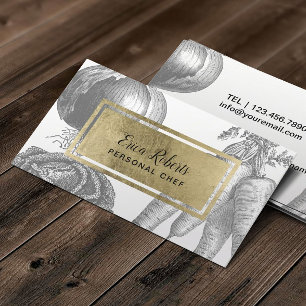 Persönlicher Kochs-Goldaufkleber-Vintages Gemüse Visitenkarte