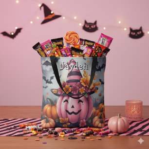 Persönlicher Kürbis Halloween Rosa Tasche