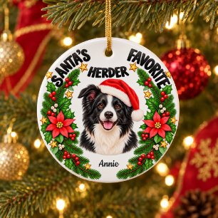 Persönlicher Lieblings-Hüter-Hund Santa Border Col Keramik Ornament