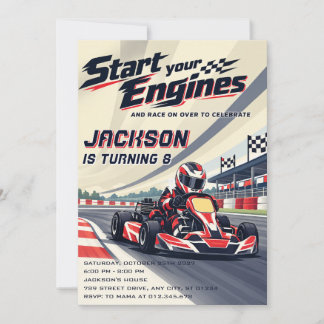 Persönlicher moderner Go-Kart-Geburtstag Einladung