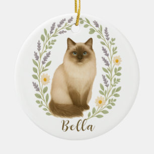 Persönlicher Name Blumen-Ragdoll-Katzenrahmen Keramik Ornament